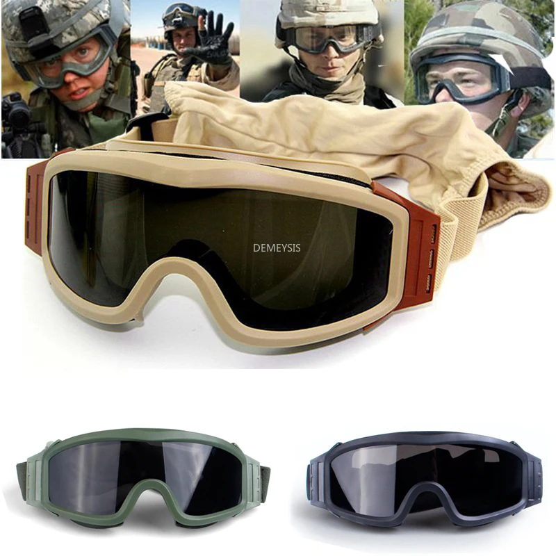 Airsoft Tactical Goggles Shooting Glasses Motorcycle Windproof Paintball CS Wargame Hiking 3 Lens Black Tan Green