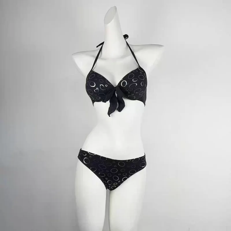 Conjunto de biquíni Harajuku com estampa de arco e sexy de três peças, conjunto de biquíni de verão japonês Y2K
