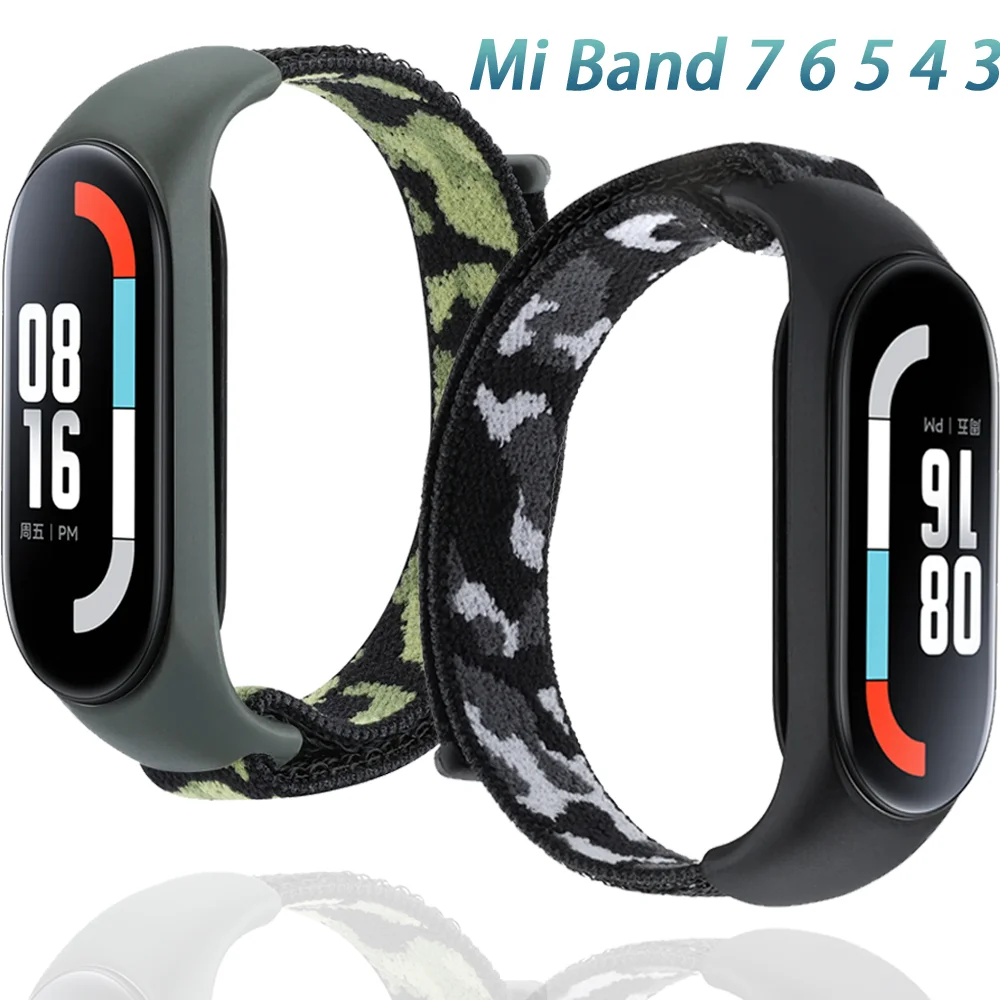 Nylon Loop Strap for Xiaomi Mi Band 7 6 5 4 3 Bracelet Sport Watch Mi Band 7 6 5 Wristband Camouflage Style Miband 4 Correa Belt