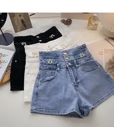 Pantaloncini di jeans a vita alta di nuovo Design estivo 2023 decorazione con bottoni borsa monopetto Hip Slim pantaloni Sexy