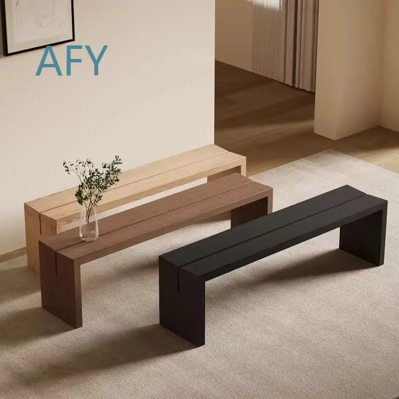 Solid Wood Bench for Wabi Sandy Wind Dining Room Entryway Seating Simple Retro Black Household Shoe Changing Bench for B&B