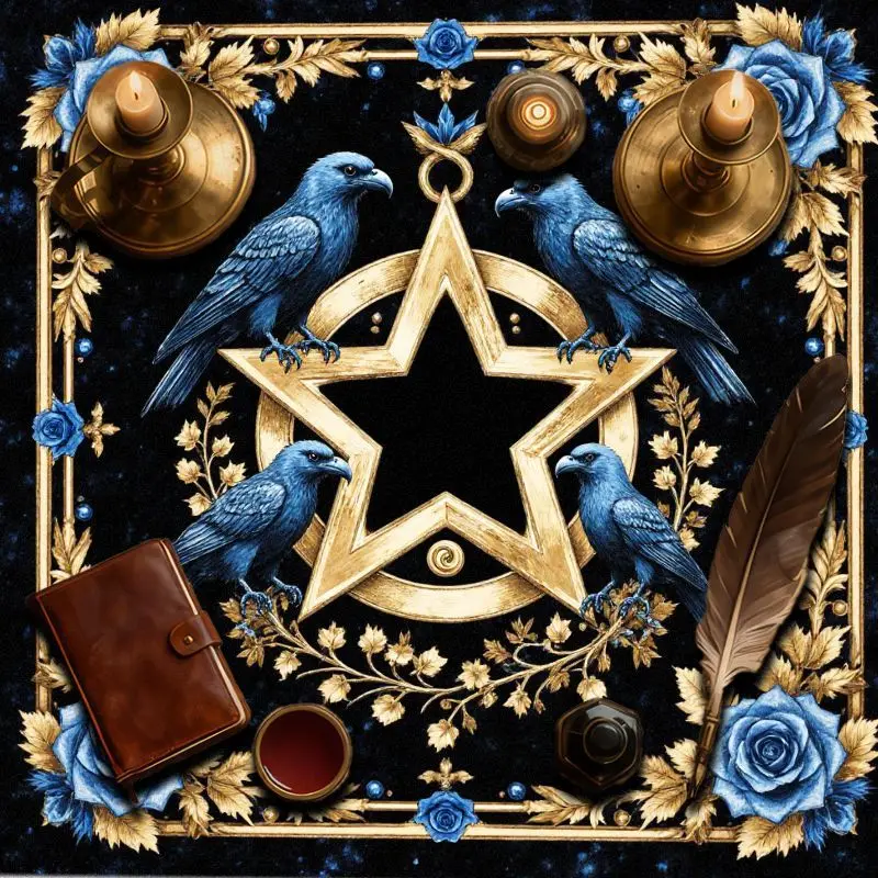 Vikama Gothic Crow Pentagram Tarot Altar Cloth Velvet Ritual Tablecloth Witchcraft Astrology Mat Spiritual Healing Meditation