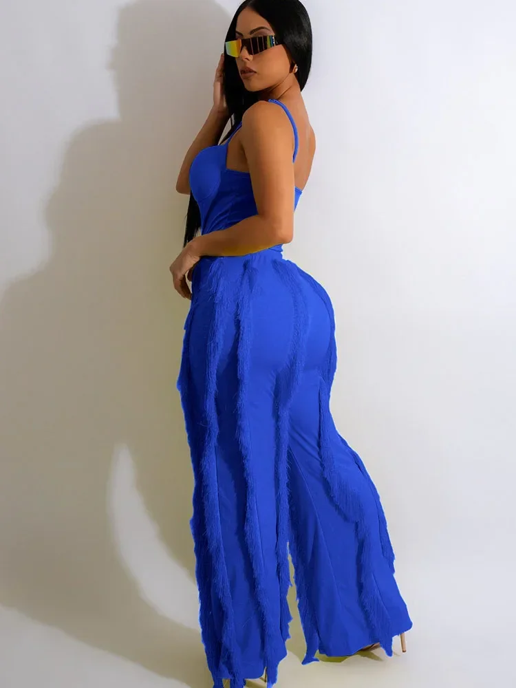 Elegante tweedelige set dames festivaloutfits clubwear bodysuit top en franje kwastje broek pak bijpassende sets conjunto mujer