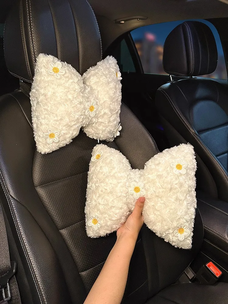 High Quality Bowknot Cartoon Daisy Flower P[lush Lumbar Support Car Waist Neckpillow Headrest Car Interior Ornaments