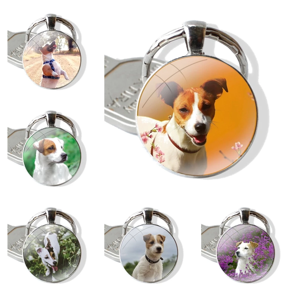 Keychain Handmade Glass Cabochon Key Ring Holder Pendant Key Chains Jack Russell Terrier Dog Fashion Creative Cartoon Design