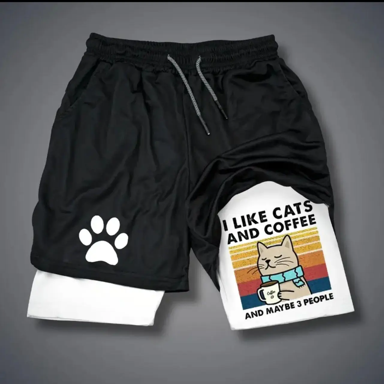 

European and American quick-drying printed two-in-one men's shorts fitness sports double-layer casual pants