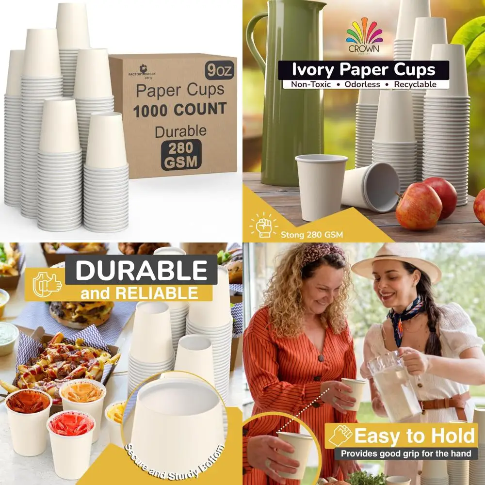

Прочные бумажные стаканчики цвета слоновой кости на 9 унций — 1000 одноразовых стаканчиков для горячих и холодных напитков, толстые стаканы 280 GSM
