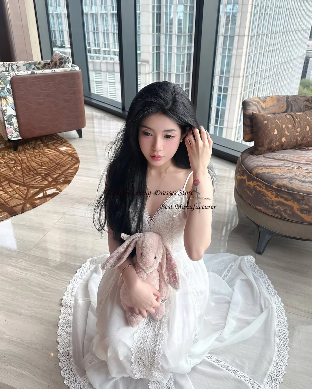 ZHIO Elegante chiffon avorio senza spalline increspato abito da sposa coreano servizio fotografico scollo a V senza maniche lunghezza pavimento abiti da sposa