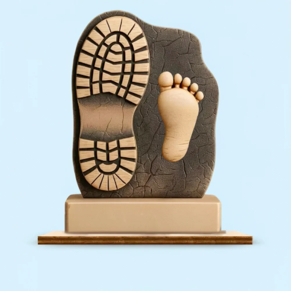 Art And Craft For Father'S Day - 木製の足跡を模した記念オーナメント。父の日の贈り物、インテリア、テーブル装飾に。天然のツゲ材を使用した、思い出を形にする工芸品。