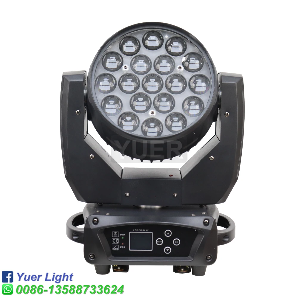 YUER-LED RGBW feixe e lavagem Zoom Moving Head Light, 19x15W, equipamento de iluminação para DJ, discoteca, festa, bar, Dance Floor, efeito de palco, novo