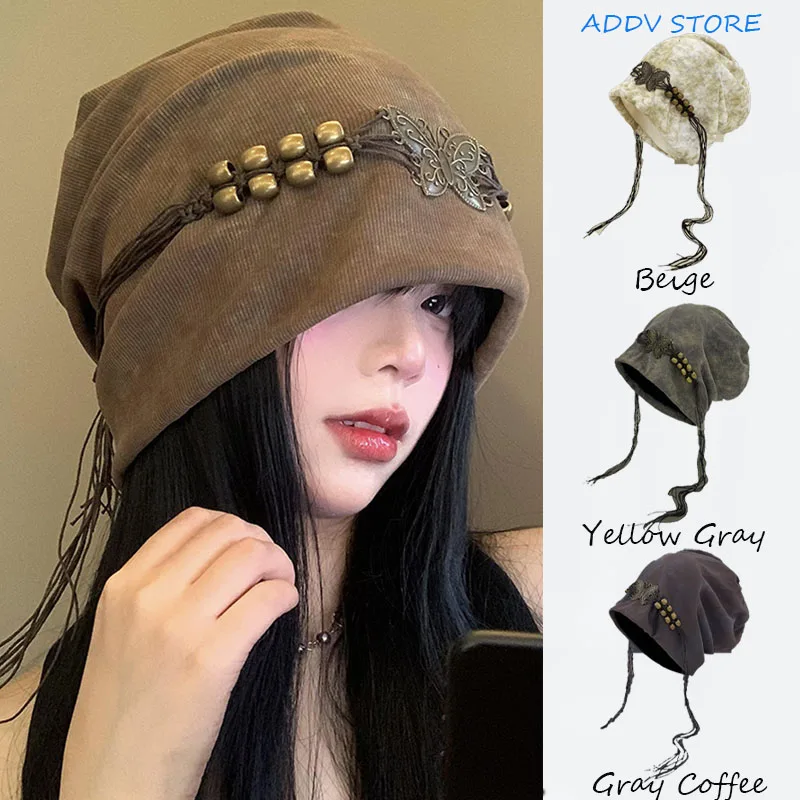 Korea Blogger Butterfly Skull Bonnet Hats for Women Party Accessory Pullover Hat Street Butterfly Skull Caps Sombreros De Mujer