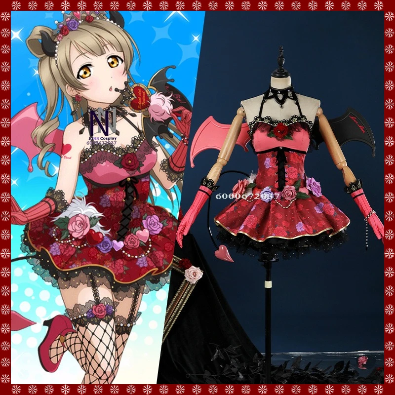

Hot LoveLive Little Demon Awakening Cosplay Costume Women Anime Kotori Minami Role Play Cute Lolita Red Dress Comic Con Outfit