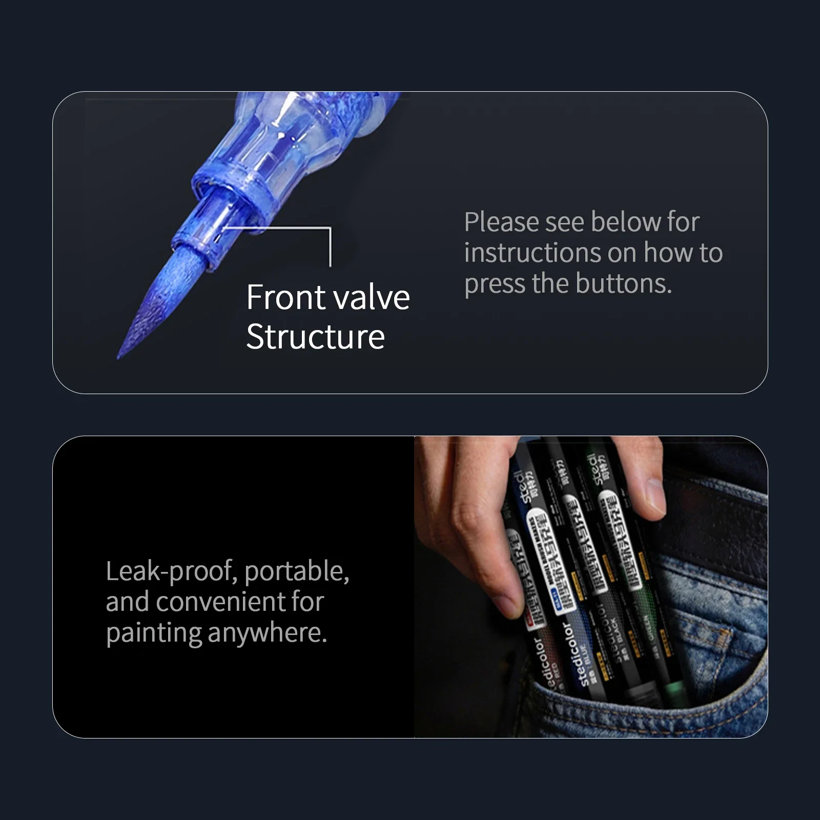 Stedi MA10 MA15 Acryl-Farbmarker mit Frontventil und Weicher Spitze, Wasserbasiert für Gunpla, Mecha-Figuren, DIY-Hobby, Malerei und Färbung – Detail 13