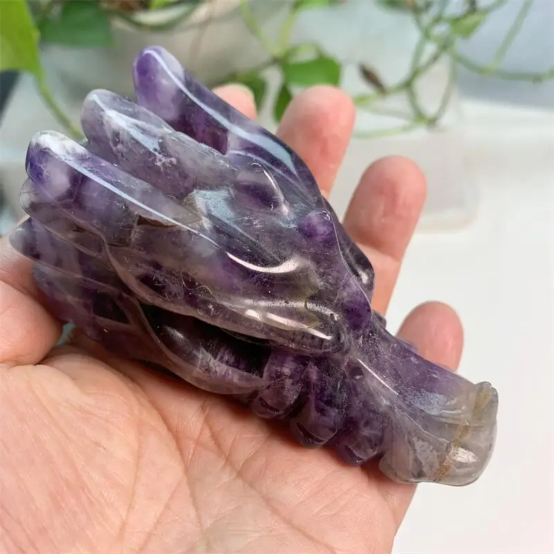 10cm Natural Dream Amethyst Carved Dragon Head Skulls Polished Quartz Crystal Home Decoration Gift Figurine 1pcs