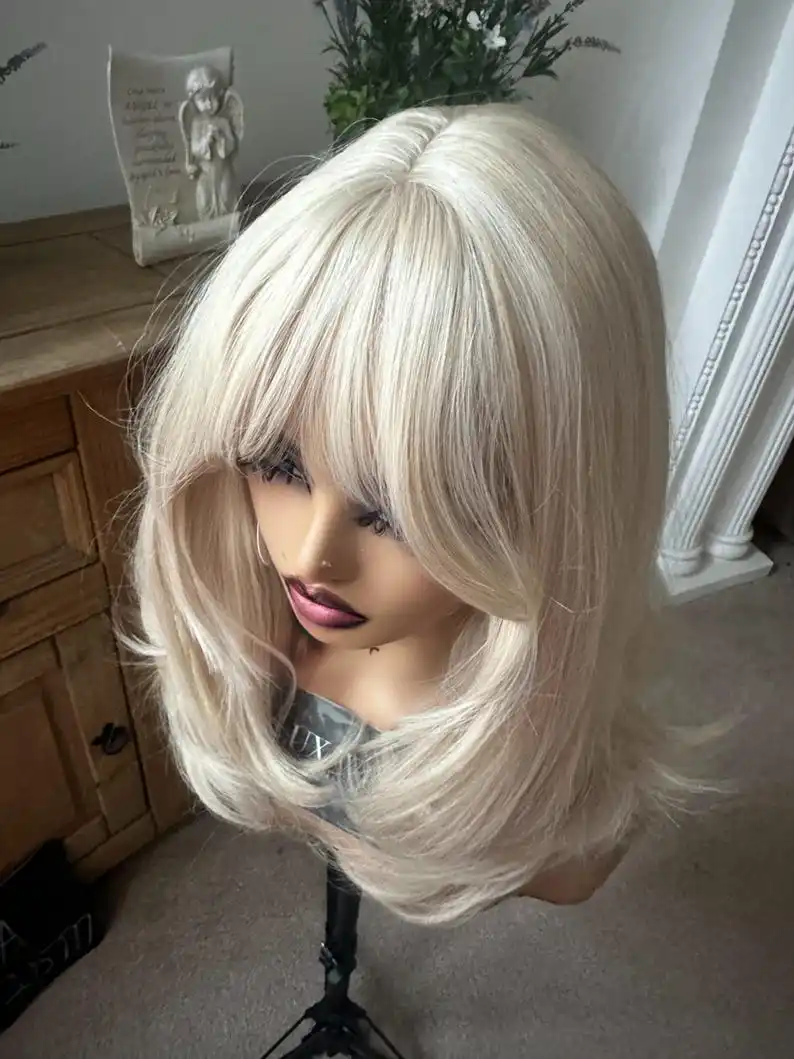 White Wig 13X4 HD Natural Straight Lace Front Wig With Bangs Synthetic Lace Frontal Wig Glueless Heat Resistant Cosplay On Sale