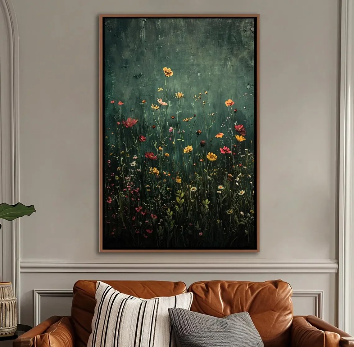 Wildflower Field Framed Wall Art, Vintage Botanical Landscape Sign, Floral Decor, Modern Farmhouse Canvas Art, Field Of Flowers