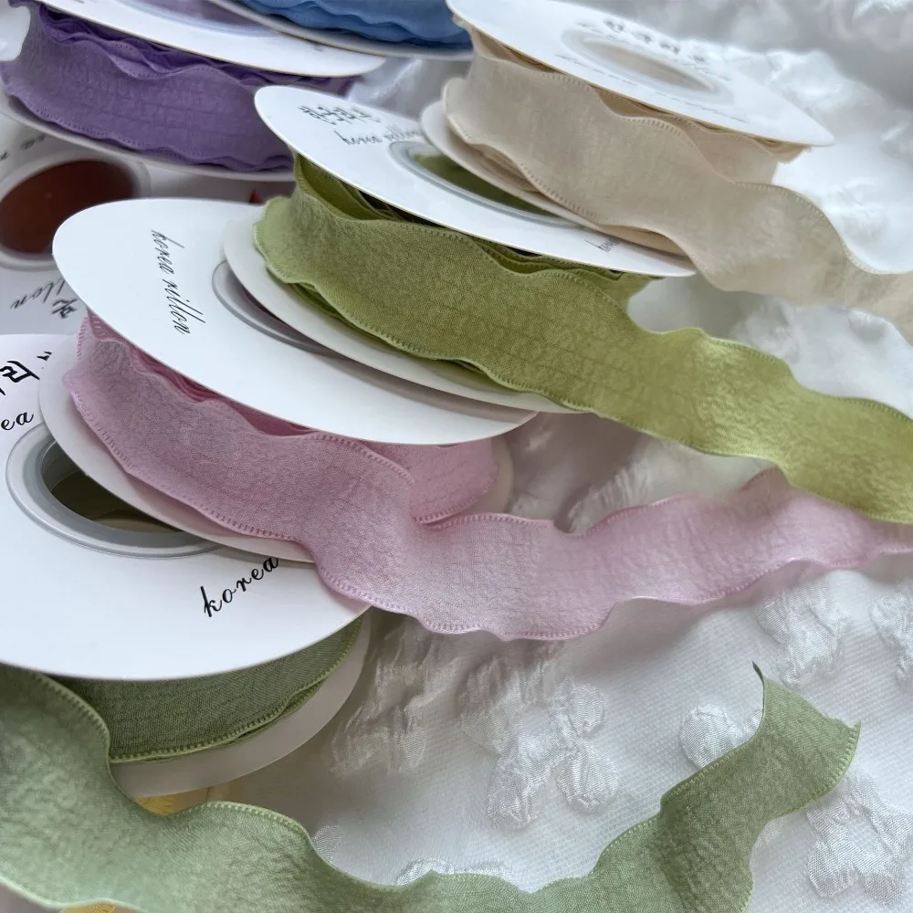 New 10 Yards Fishtail Yarn Ribbons 2.5cm Gift Wrapping Bouquets Chiffon Ribbon Wave Edge Pleated Packaging Material