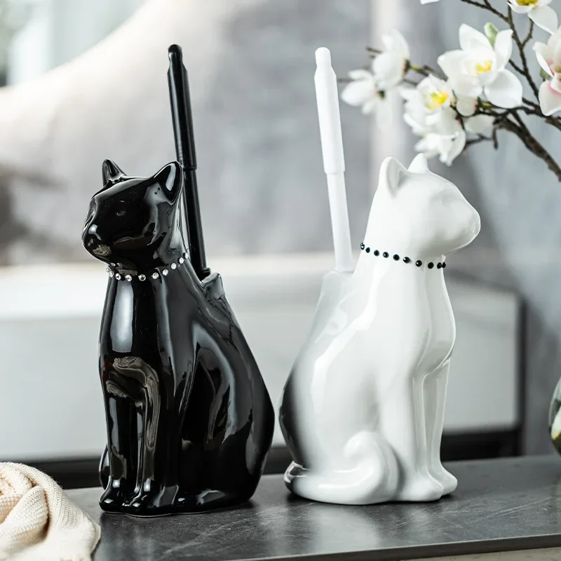 Creative Ceramic Cat Toilet Brush Home Bathroom Cleaning Brush Home Long Handle Toilet Brush Bathroom Decoration Accessories