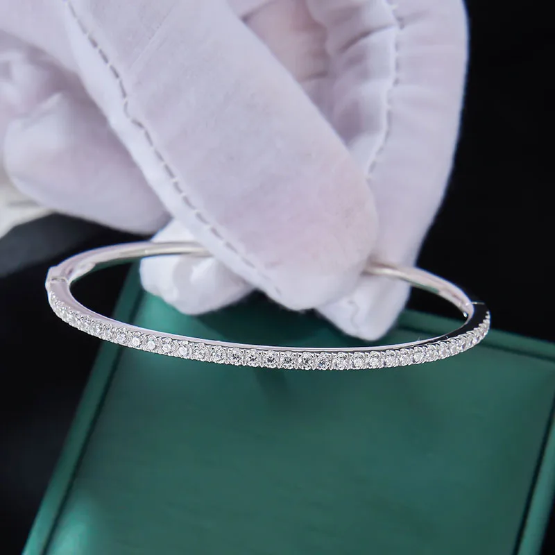 Pure 925 Sterling Silver Full Diamond Bracelet Classic Design Party Jewelry Friendship Bracelet Silver Bangle Fine Quality 17CM