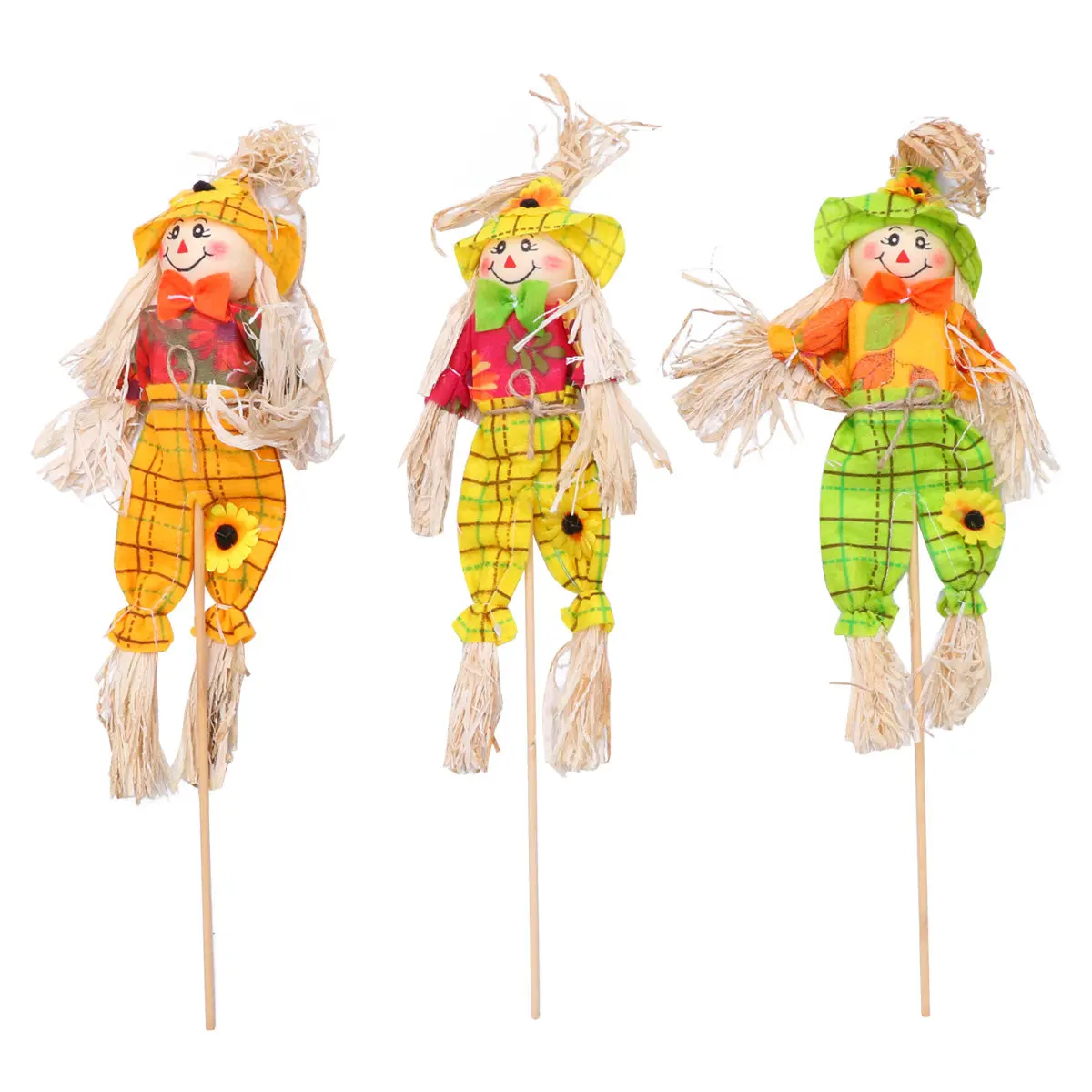 3Pcs Scarecrow Pumpkin Ornaments Halloween Decoration Set Standing Spooky Theme Props for Haunted Bar Classroom Layout
