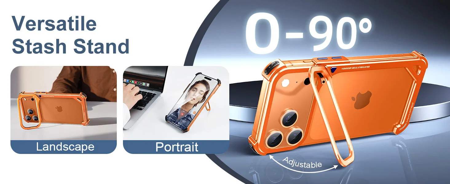 Oatsbasf 9-förmige rahmenlose Metall-Handyhülle für iPhone 17 Pro Max/Pro/Air mit Ständer, MagSafe, minimalistischer Stoßfänger, stoßfeste Abdeckung – Detail 2