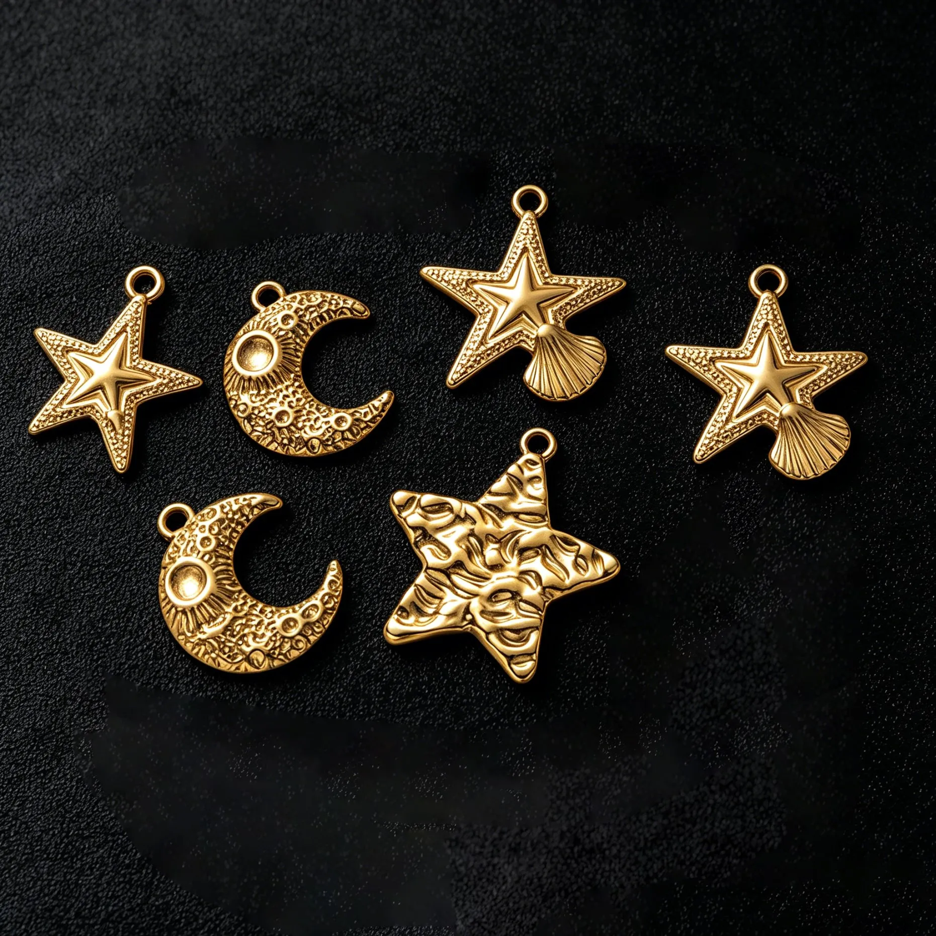 5 Stück Edelstahl Stern- und Mondanhänger für DIY Ohrringe Armbänder Halsketten Charms Schmuckherstellung Zubehör Material Komponenten – Detail 4