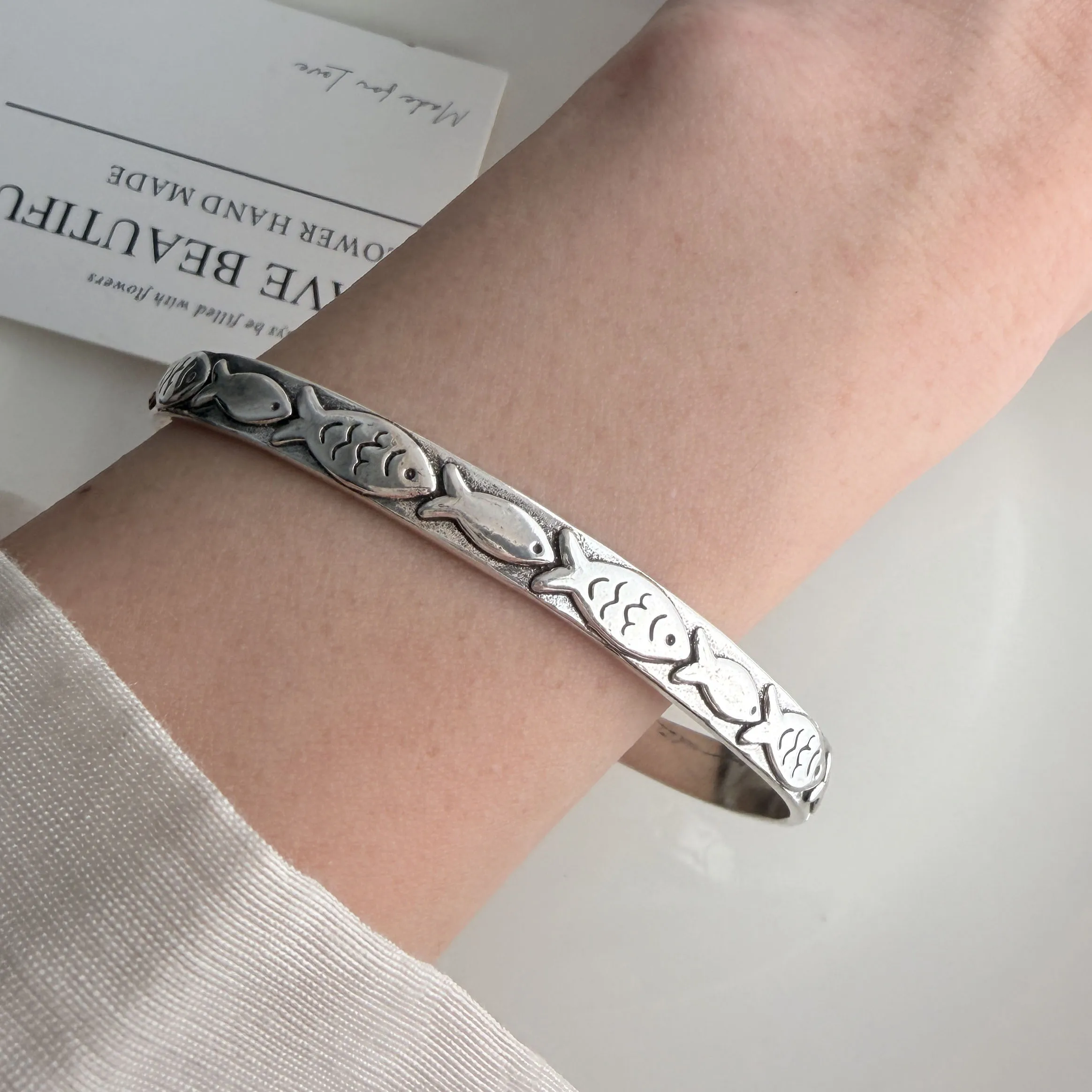925 Sterling Silver Bracelets for Women Men String Accessories Retro Fish Pattern Pendant Party Jewelry Gift