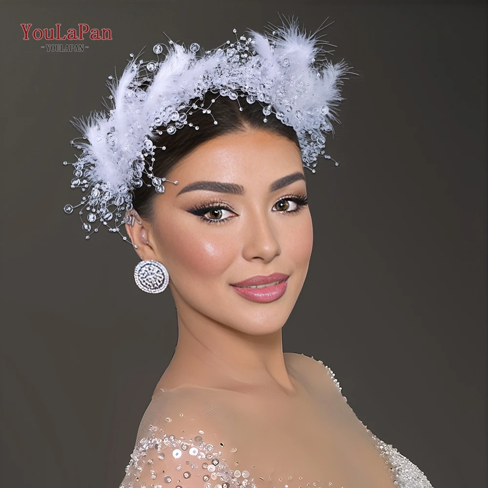 

TOPQUEEN Feather Headwear Wedding Bridal Luxury Hair Hoop Women Fashion Hair Accessories Holiday Gifts Handmade Headband HP725