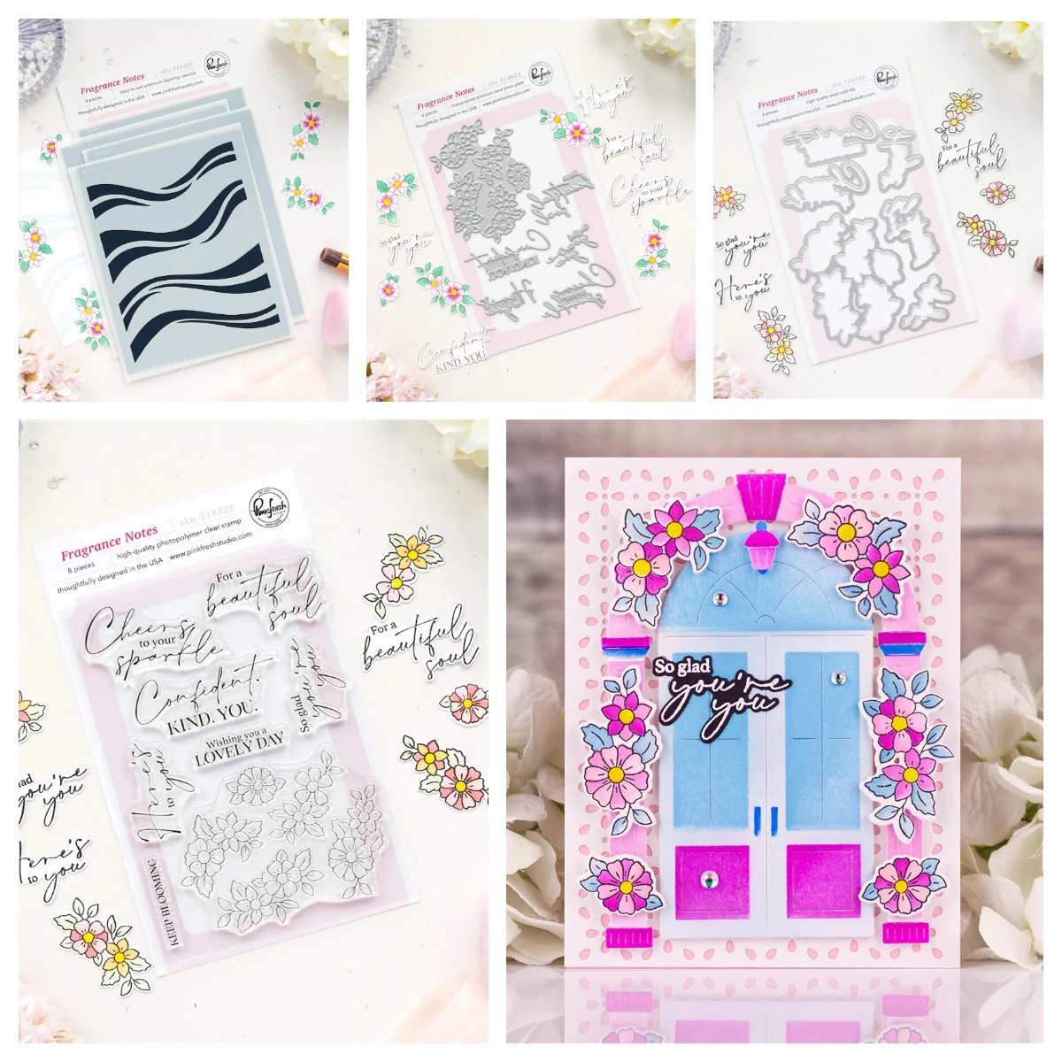 

Fragrance Notes Dies Stamps Stencils for DIY Scrapbook Handmade Album March 2026 New Pink Fresh Couture Edit Full Release Bundle