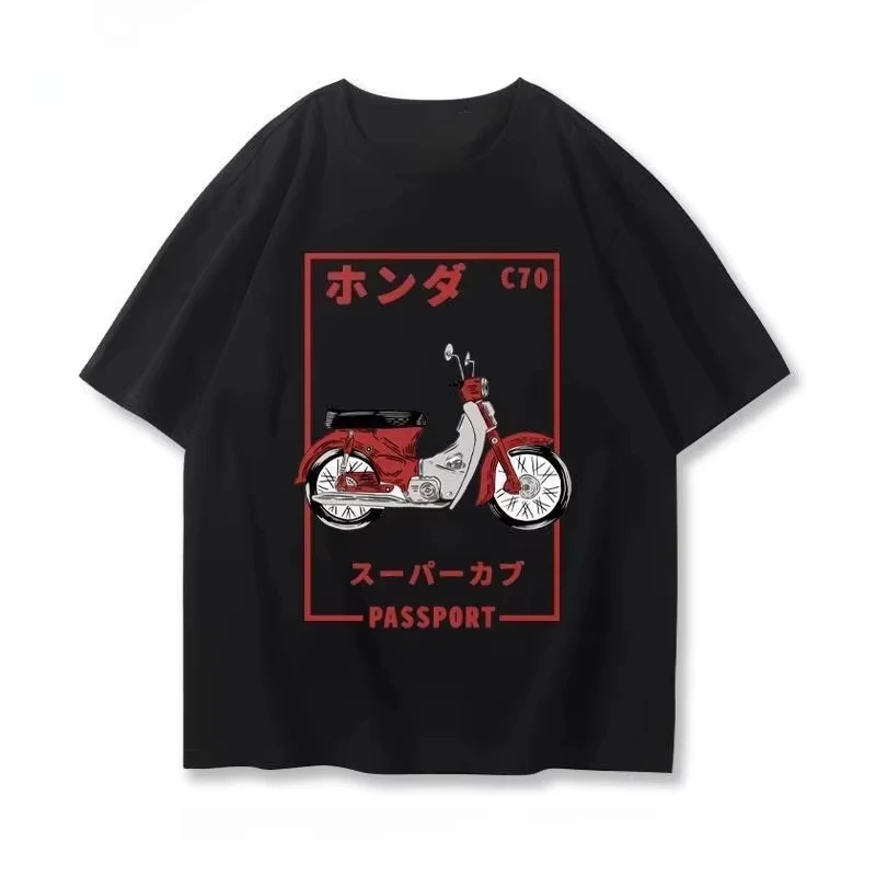 

Honda Summer Trendy Hot Items Japanese Retro Loose Racing Tops Honda Men's and Women's T-shirts C70 Motorcycle Print Bicycle