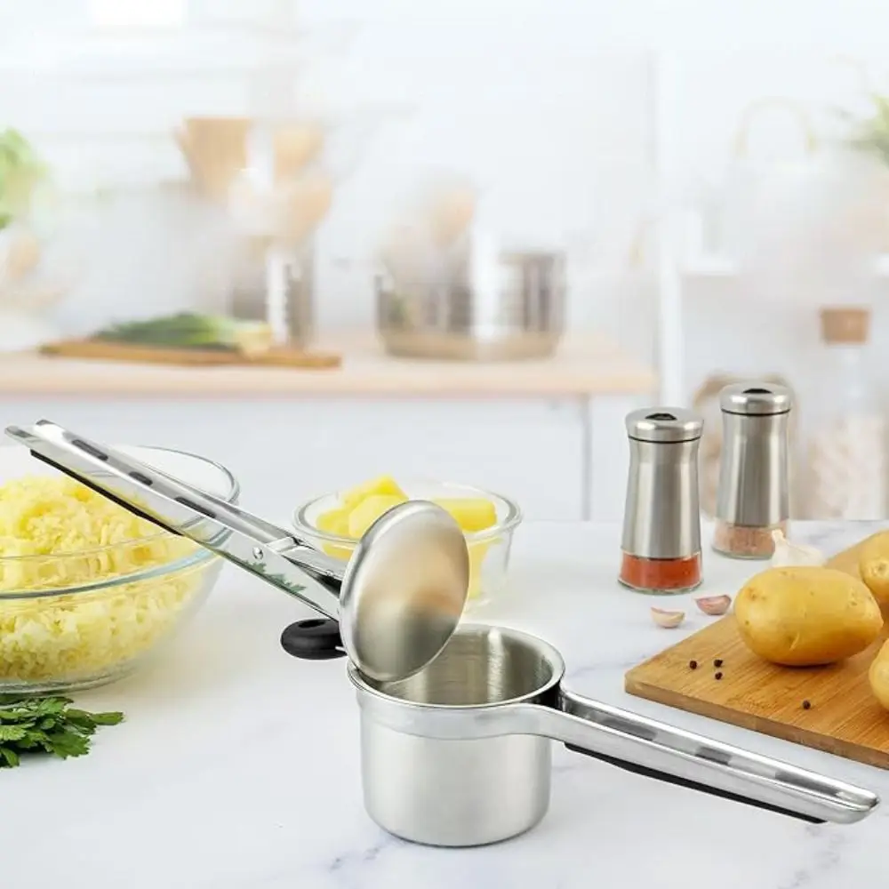 Stainless Steel Potato Masher Manual Silicone Handle Potato Ricer Maker with 3 Interchangeable Discs Hand Press