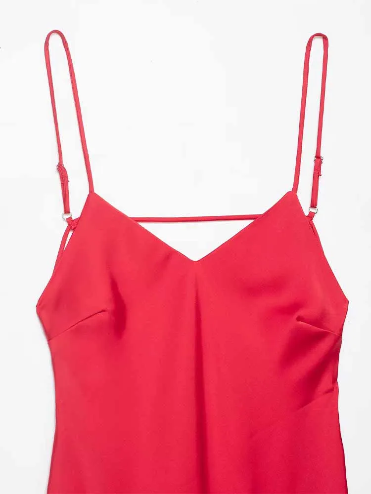 Nuovi arrivi invernali in stile europeo e americano, abbigliamento da donna alla moda, abito midi senza maniche in raso di seta con bretelle