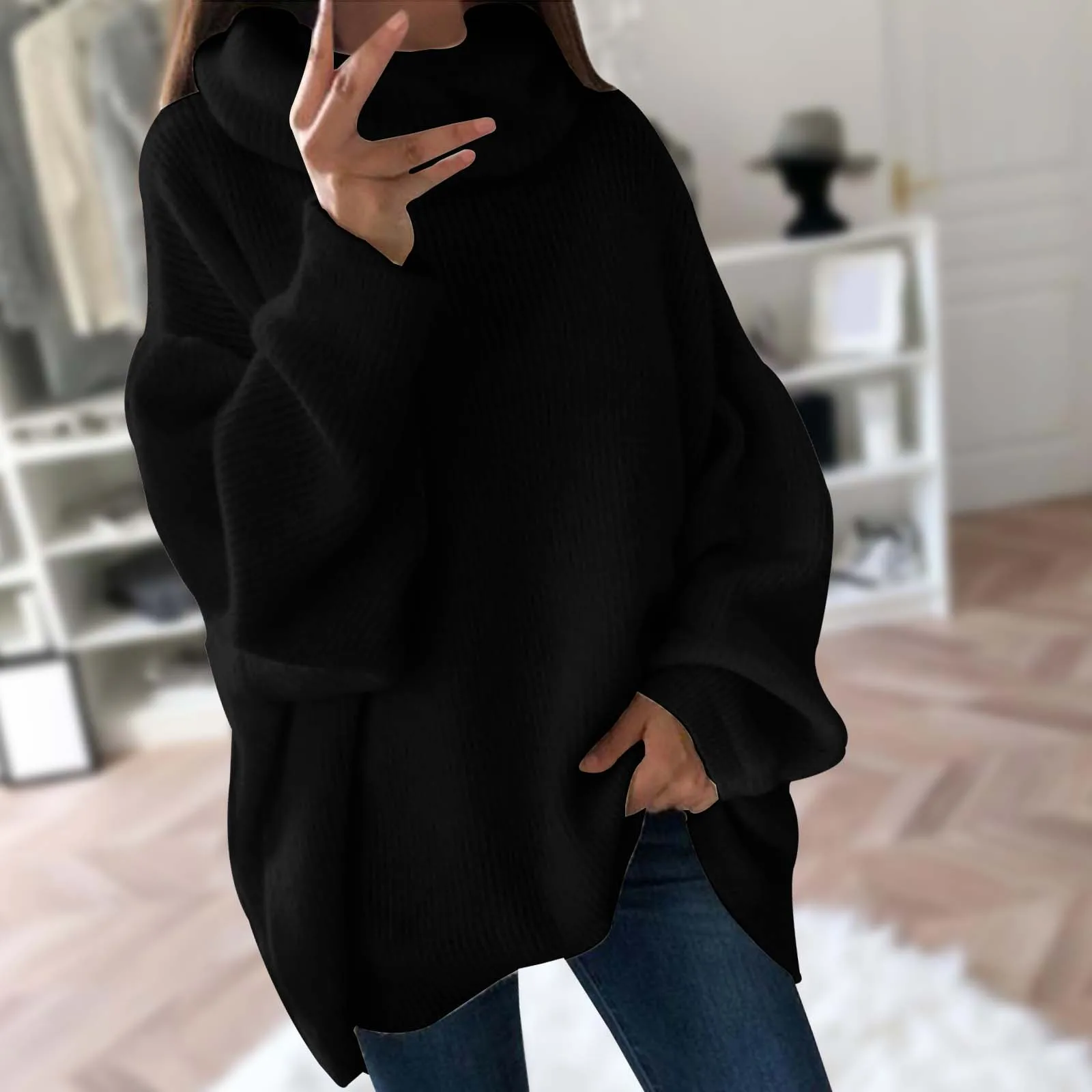 

Модные свитера, женский трикотаж, большие размеры, повседневный вязаный свитер с круглым вырезом и карманами, однотонный пуловер Sueter Women