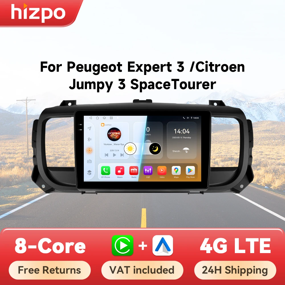 Hizpo sans fil CarPlay Android Auto pour Peugeot Expert 3 citroën Jumpy 3 SpaceTourer 2016 - 2021 autoradio multimédia vidéo GPS