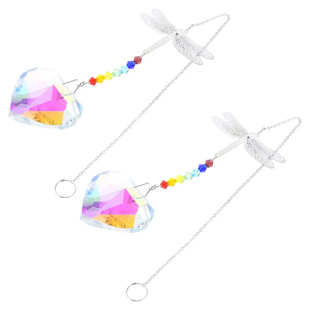 Crystal Dragonfly Hanging Pendant with Heart Design – 2pcs Metal Ceiling Lamp Ornament for Home Chandelier