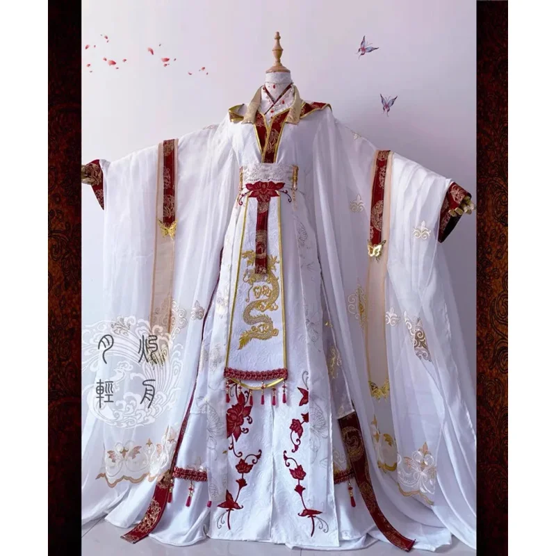 Heaven Officials Blessing Xie Lian Cosplay Costume Tian Guan Ci Fu Crown Prince Cos Top Wigs Men Women White Han Fu Halloween view 5
