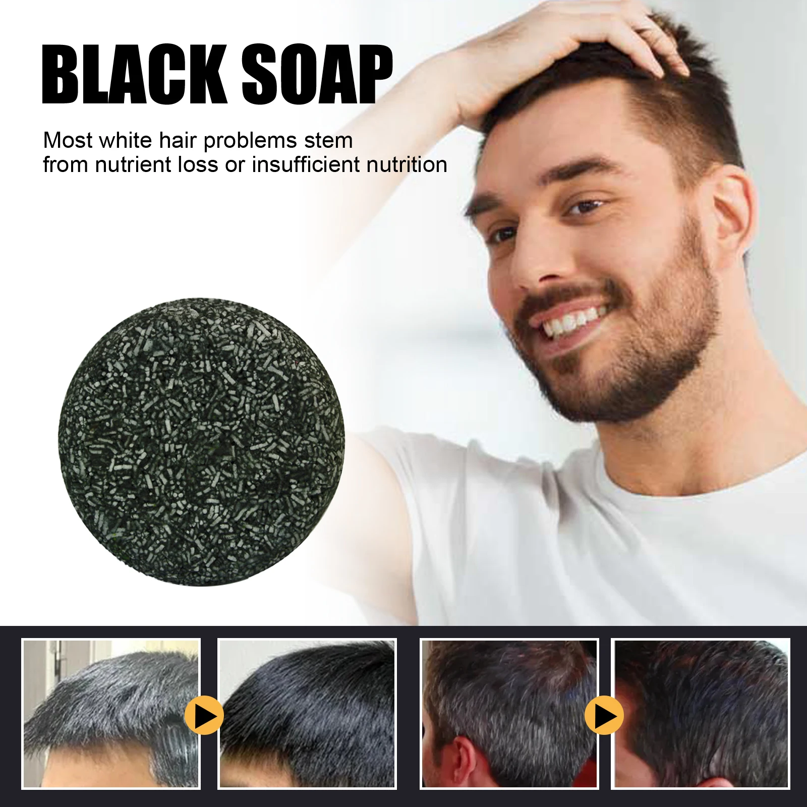 Black Hair Shampoo Soap Deep Clean Hair Smooth Moisturize Gentle Refresh Anti Dandruff Control Oil White To Black Shampoo Soap