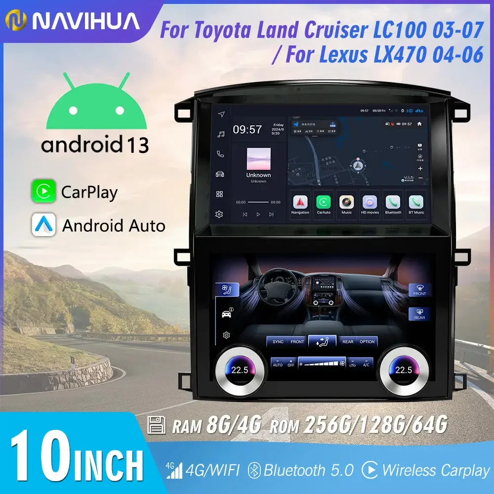 Radio de coche Navihua Android con Control de clima navegación GPS reproductor de DVD Multimedia para Toyota Land Cruiser LC100 Lexus LX470