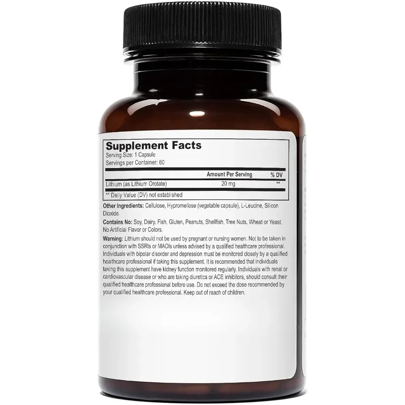 Lithium 20mg Per Serving, 60 Vegetarian Capsules, Lithium Supplement