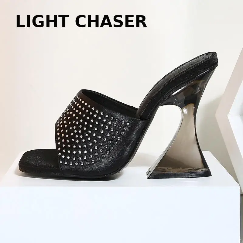 Summer High Heels Women Shoes Fashion Transparent Heels Sexy Hollow Breathable Slippers Square Toe Female High Heel Slippers