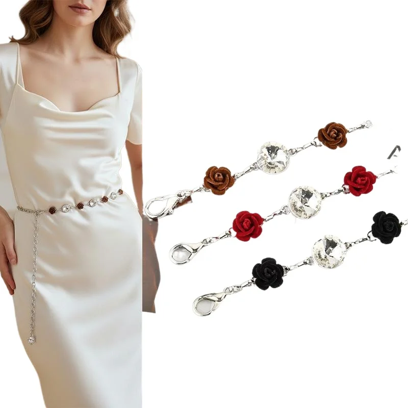 Rose Flower Waist Chain Multi-color Three-dimensional Metal Belt High Quality Decorative Chain Designer Belt for Women