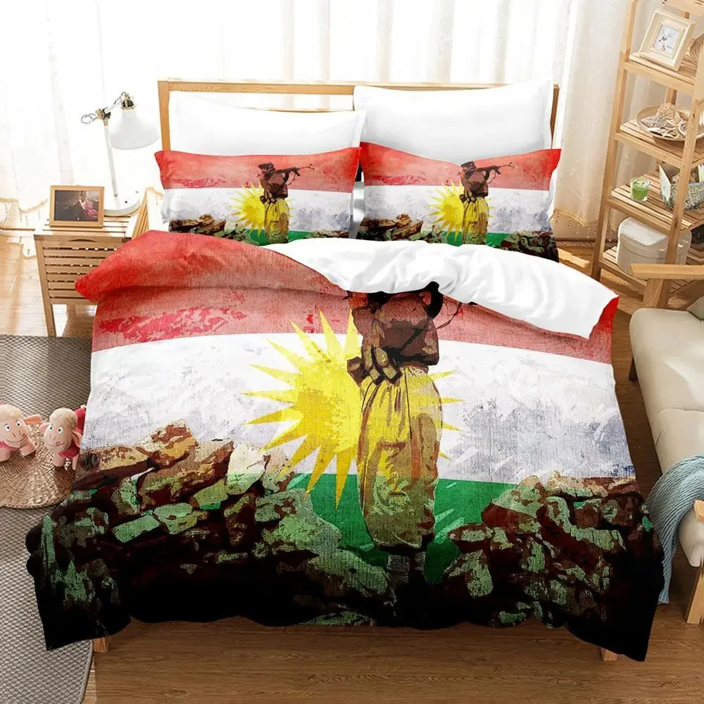 Kurdistan Flag Adult Boys Bedding Single Twin Full Queen King Size Duvetcover Anime Bedspread Quilt Cover Pillowcase