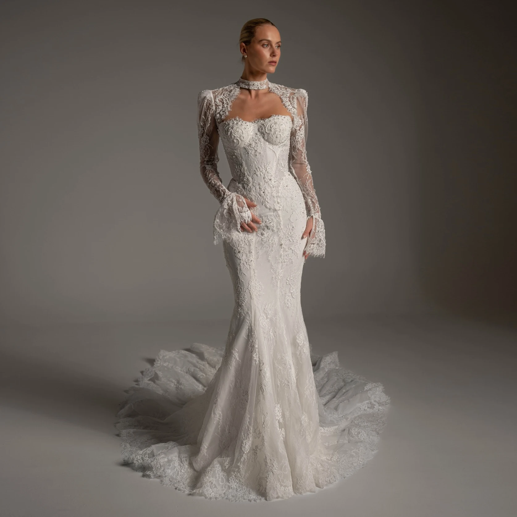

Sharon Said Elegant Pearl Lace Mermaid Long Wedding Dresses vestidos de novia 2026 for Women Bride Dresses SW164 Customized