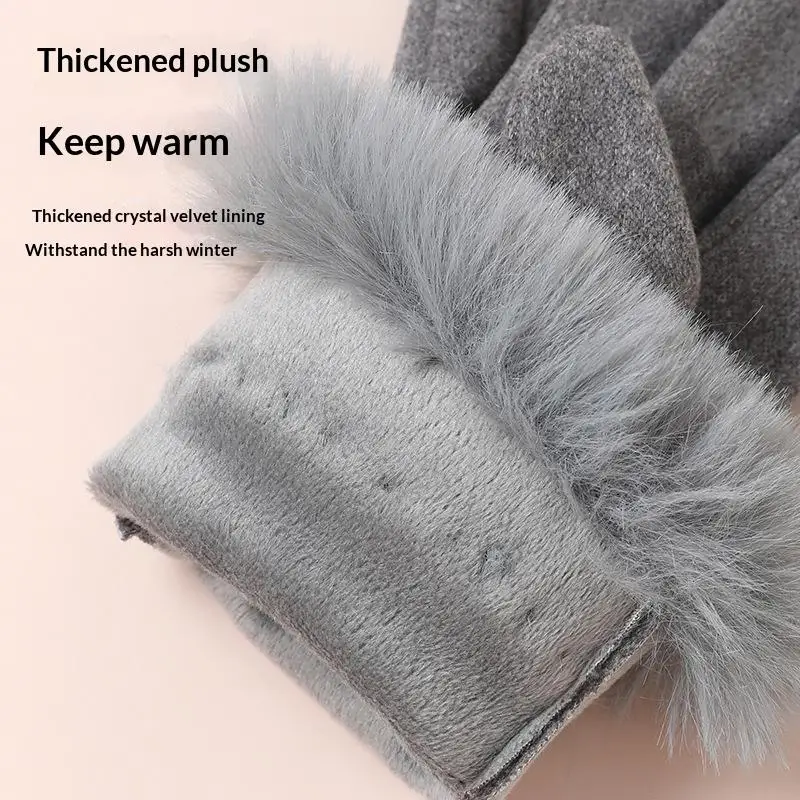Damen-Winterhandschuhe aus Plüsch, dick, mit Touchscreen-Funktion, kältebeständig, winddicht, warm, ideal für Wanderungen, Radfahren und den täglichen Arbeitsweg. – Detail 3