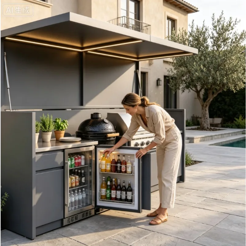 Outdoor kitchen barbecue shed Moisture-proof modern design hut 304 stainless steel outdoor kitchen barbecue shed for villas