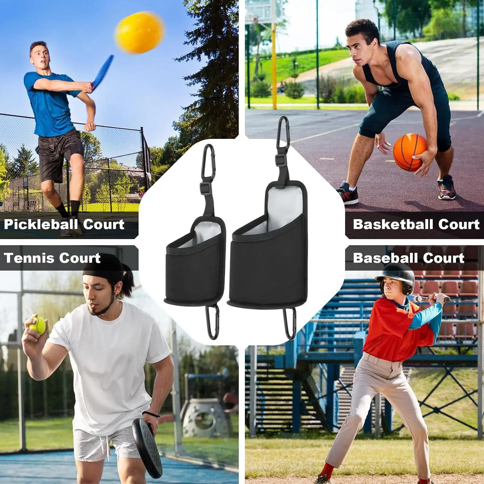 Fence Water Bottle Holder 2-Size Insulated Portable Reusable 2 Hooks Pickleball Chain Link Fence Can Holder For Stadium