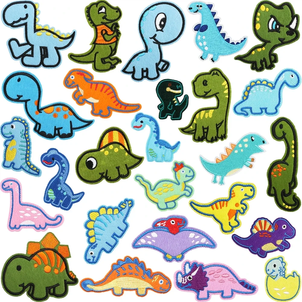 Patch thermocollant brodé en vrac pour vêtements, thermocollant, thermocollant, thermocollant, autocollant, couture, dinosaure, 50 pièces