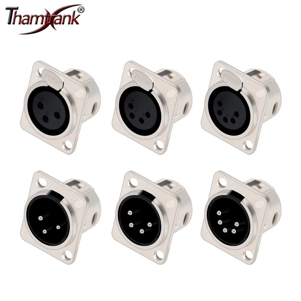 10pcs 3/4/5Pins XLR Male Plug+Female Socket Connector Panel Mount Zinc alloy Shell+Copper Contacts Silver&Black Housing