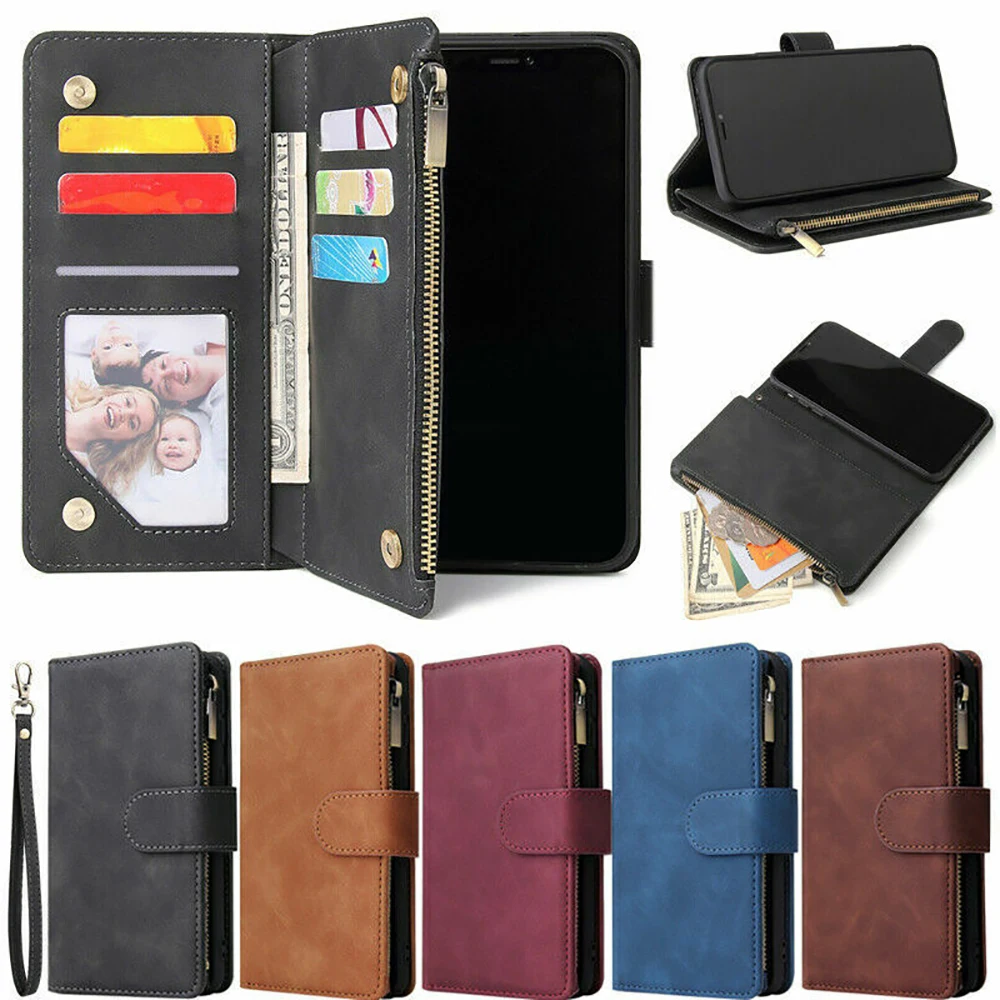 Zipper Flip Wallet Case For For iPhone 14 Plus 13 12 Min 11 Pro Max X XS XR 7 8 Plus SE Hand Strap Luxury Leather Case Cover