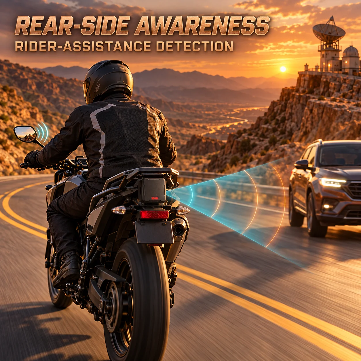 77GHz Motorcycle Lane-Change Assistance Radar with Dual LED Alerts, 50m LCA and 8.4m Blind-Spot Monitoring
